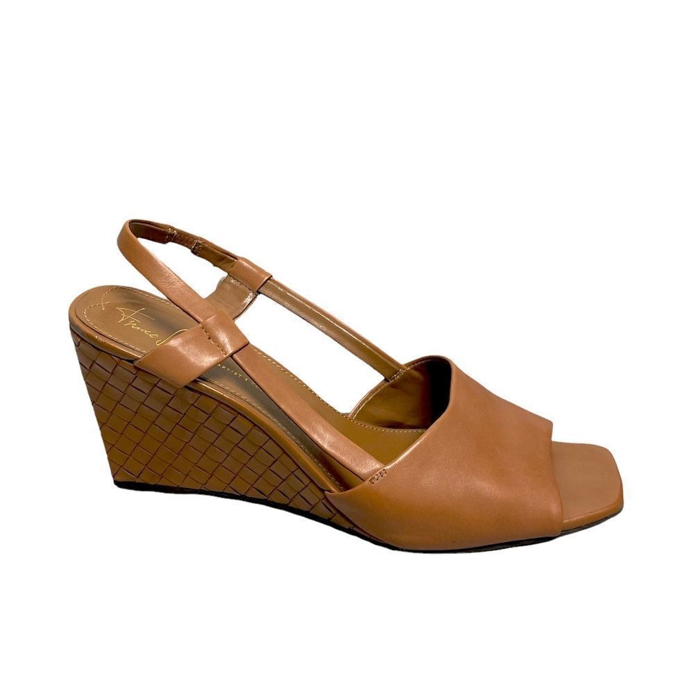FRANCO SARTO Cognac Leather Square Toe Wedge Summer Sandals 11.5